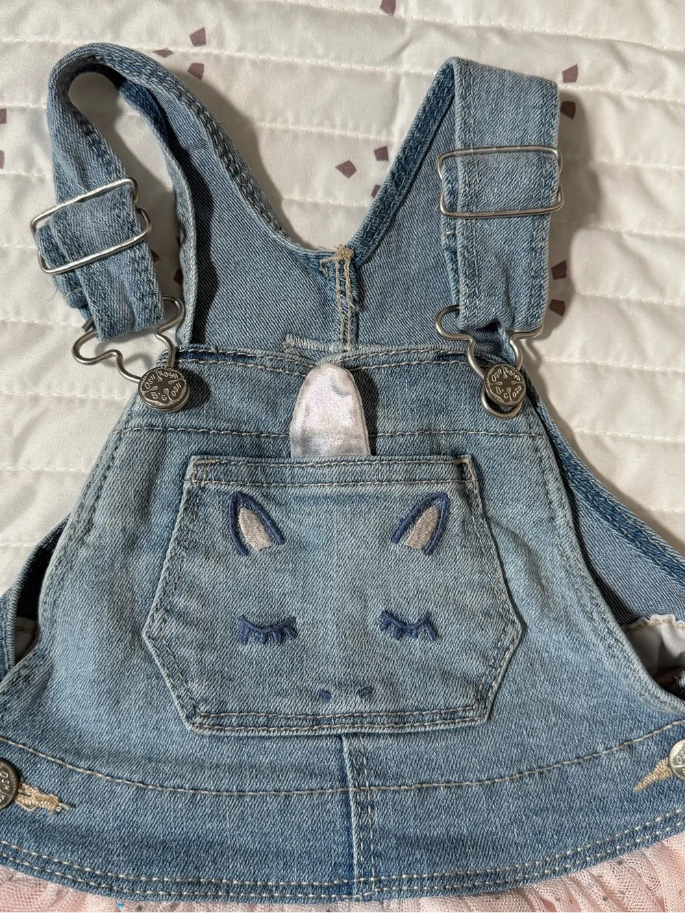 OshKosh B'gosh Denim Unicorn Overall Dress with Pink Tulle Skirt